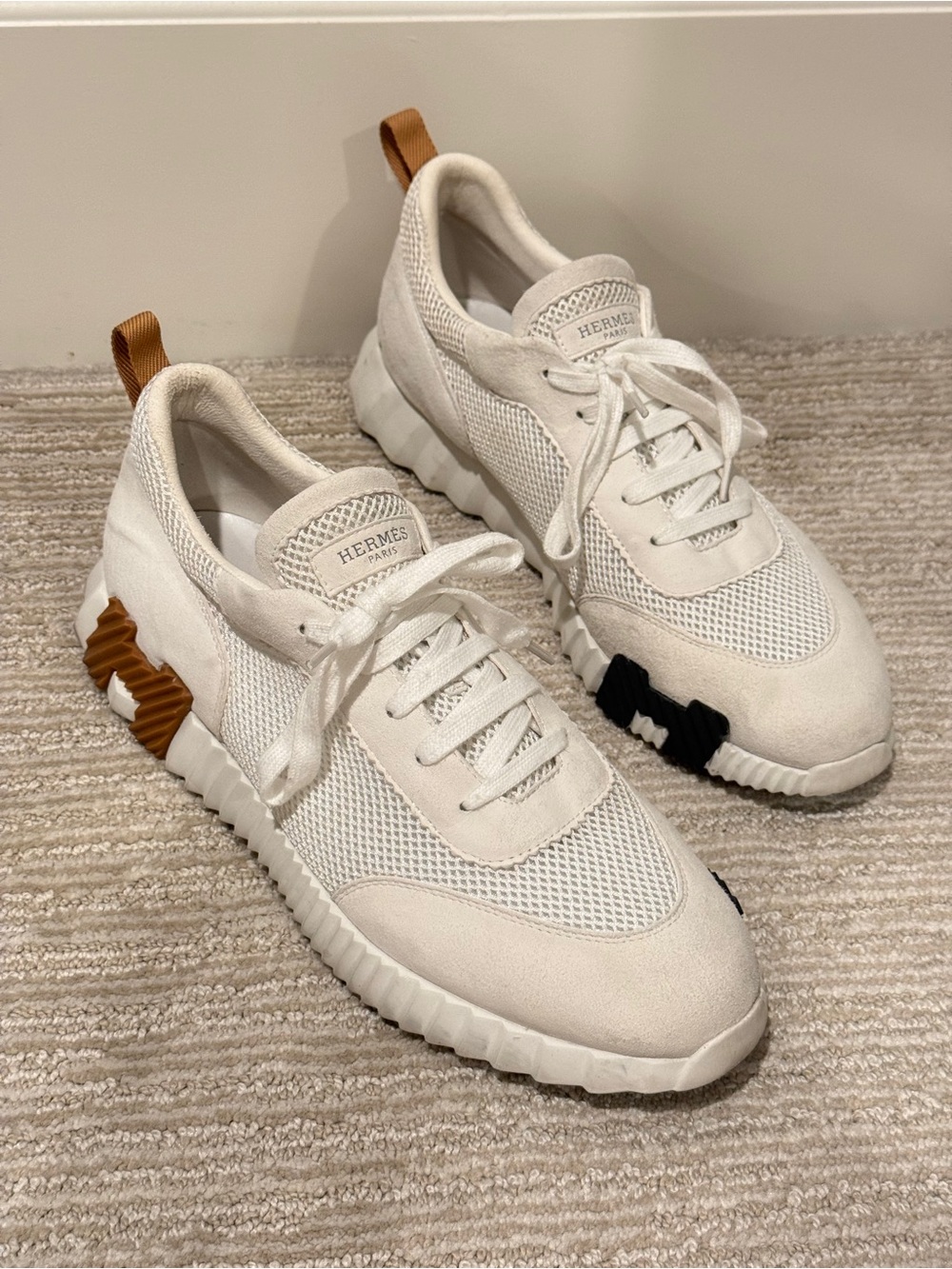 Hermes Men’s White Mesh & Suede Bouncing Sneakers Size 11 US / 44 EU